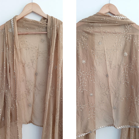 Soft Net with Exquisite Golden Branch Embroidery Dupatta