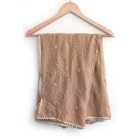 Soft Net with Exquisite Golden Branch Embroidery Dupatta