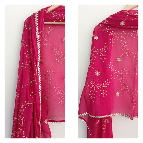 India Scarves Pure Najmin  Stole Maroon Dupatta with Golden Embroidery 220X100
