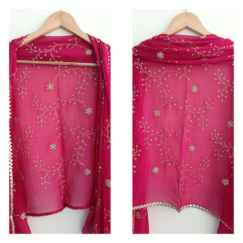 India Scarves Pure Najmin  Stole Maroon Dupatta with Golden Embroidery 220X100