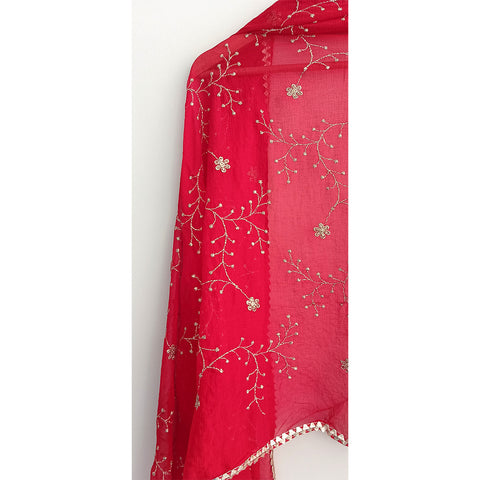 India Scarves Pure Najmin red Stole Dupatta with Golden Embroidery 220X100…
