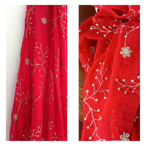 India Scarves Pure Najmin red Stole Dupatta with Golden Embroidery 220X100…