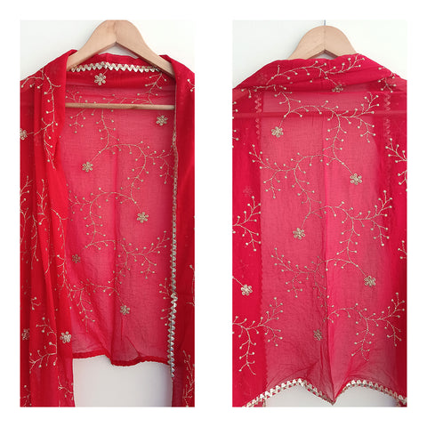 India Scarves Pure Najmin red Stole Dupatta with Golden Embroidery 220X100…