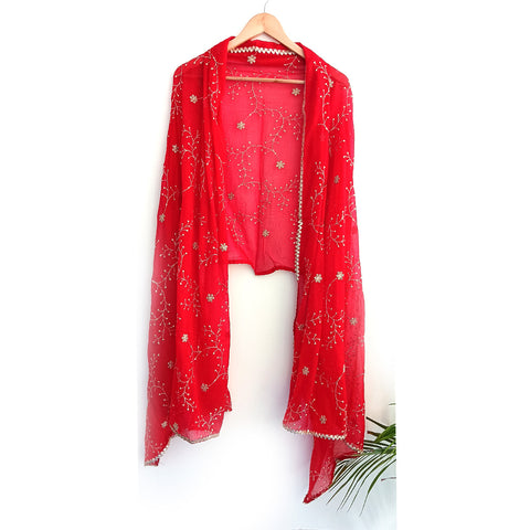 India Scarves Pure Najmin red Stole Dupatta with Golden Embroidery 220X100…