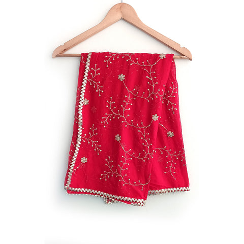 India Scarves Pure Najmin red Stole Dupatta with Golden Embroidery 220X100…