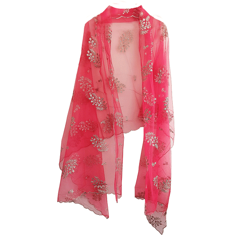 India Scarve's Net Cut Goldan Embroidered Floral Design  Dupatta