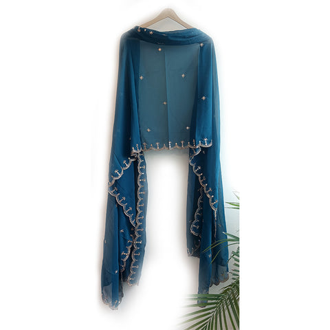 Soft Georgette with Exquisite Cut Embroidery Blue Dupatta
