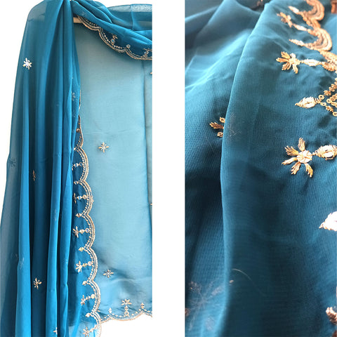 Soft Georgette with Exquisite Cut Embroidery Blue Dupatta