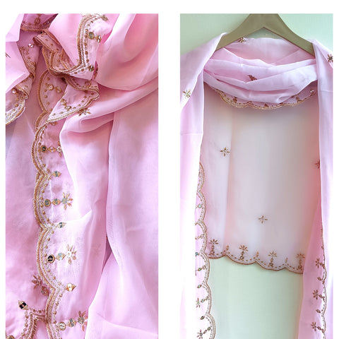 Soft Georgette with Exquisite Cut Embroidery Pink Dupatta