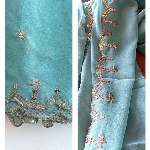 Soft Georgette with Exquisite Cut Embroidery Teal Blue Dupatta