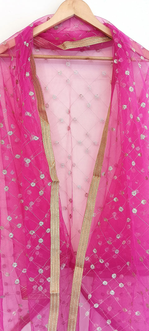 India Scarve's Nylon Net Embroidered Magenta Colour Dupatta for Women - 240x100 cm