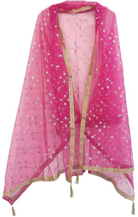 India Scarve's Nylon Net Embroidered Magenta Colour Dupatta for Women - 240x100 cm