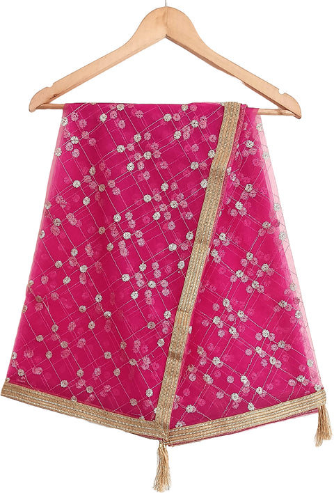 India Scarve's Nylon Net Embroidered Magenta Colour Dupatta for Women - 240x100 cm