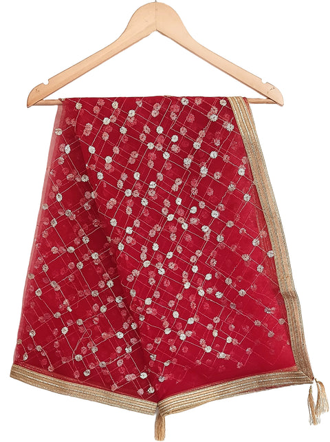India Scarve's Nylon Net Embroidered ruby red Colour Dupatta for Women - 240x100 cm