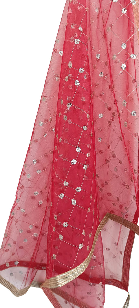 India Scarve's Nylon Net Embroidered Red Colour Dupatta for Women - 240x100 cm