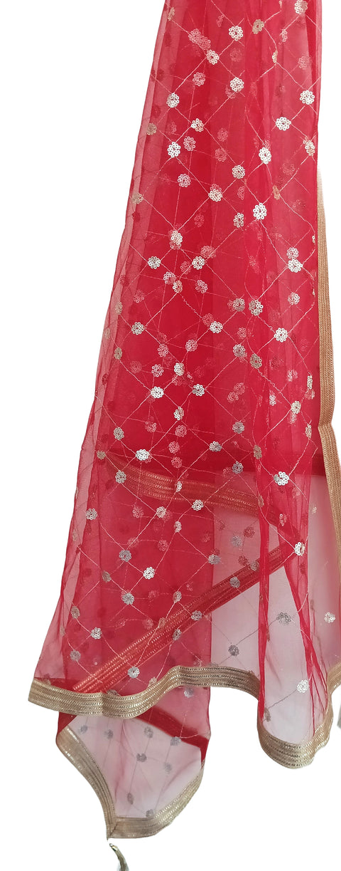 India Scarve's Nylon Net Embroidered Red Colour Dupatta for Women - 240x100 cm