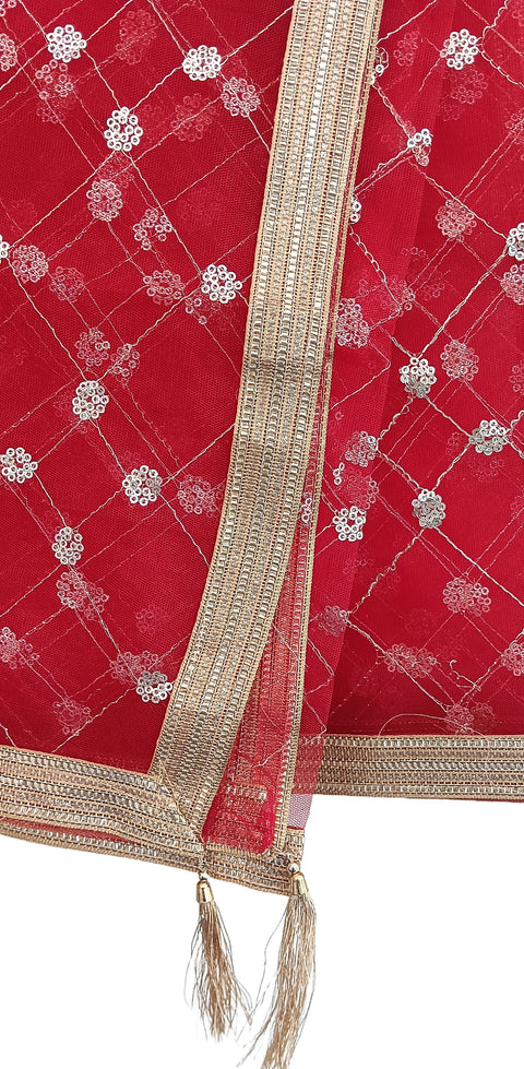 India Scarve's Nylon Net Embroidered Red Colour Dupatta for Women - 240x100 cm