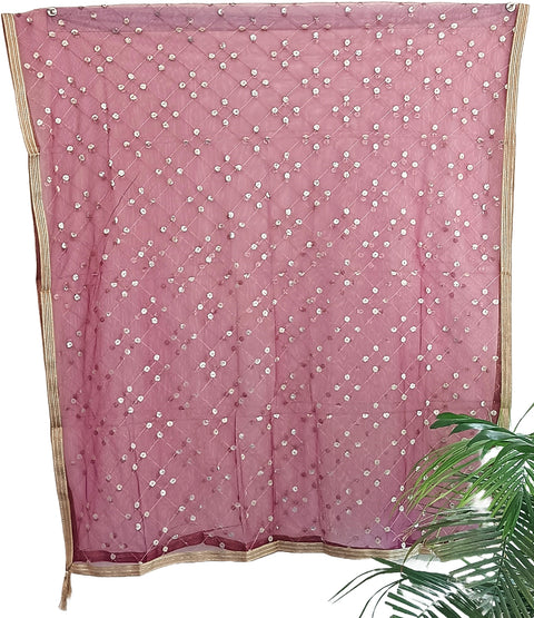 India Scarve's Nylon Net Embroidered  Burgandy Colour Dupatta for Women - 240x100 cm