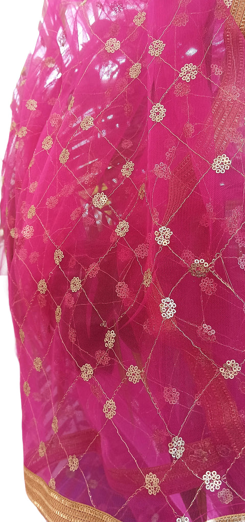 India Scarve's Nylon Net Embroidered  Burgandy Colour Dupatta for Women - 240x100 cm
