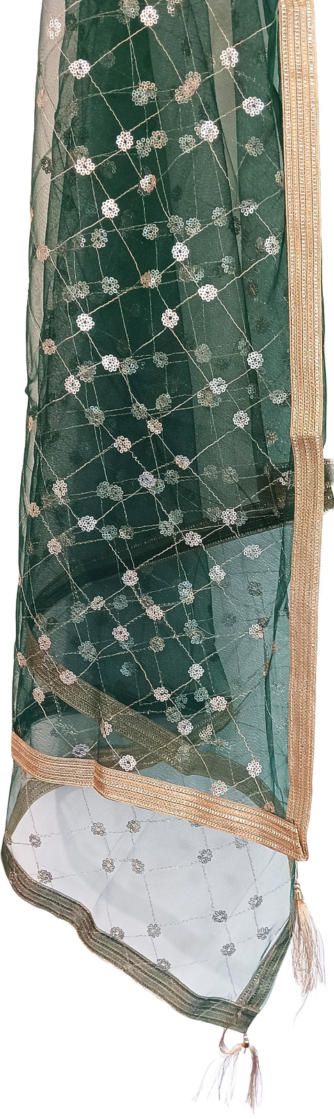 India Scarve's Nylon Net Embroidered Dark Green Colour Dupatta for Women - 240x100 cm