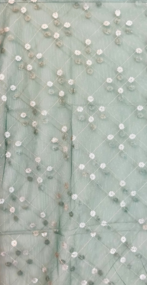 India Scarve's Nylon Net Embroidered Dark Green Colour Dupatta for Women - 240x100 cm