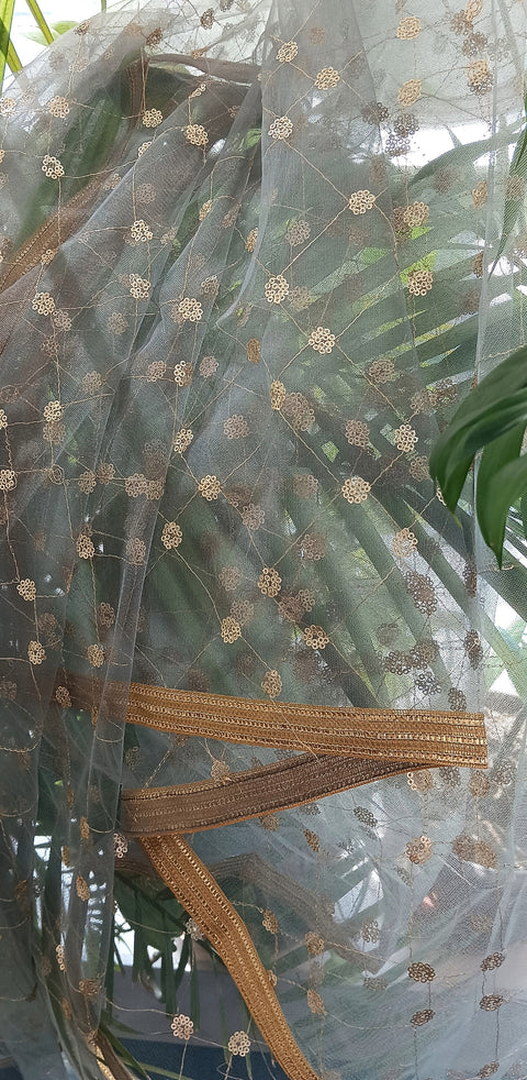 India Scarve's Nylon Net Embroidered Slate Colour Dupatta for Women - 240x100 cm