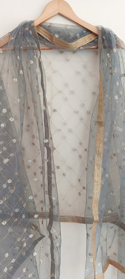 India Scarve's Nylon Net Embroidered Slate Colour Dupatta for Women - 240x100 cm