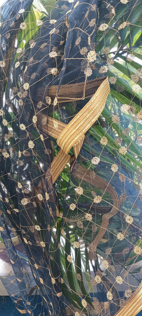 India Scarve's Nylon Net Embroidered Charcoal Colour Dupatta for Women - 240x100 cm