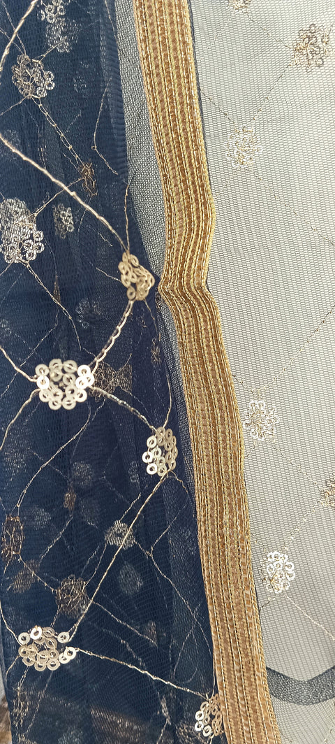 India Scarve's Nylon Net Embroidered Charcoal Colour Dupatta for Women - 240x100 cm