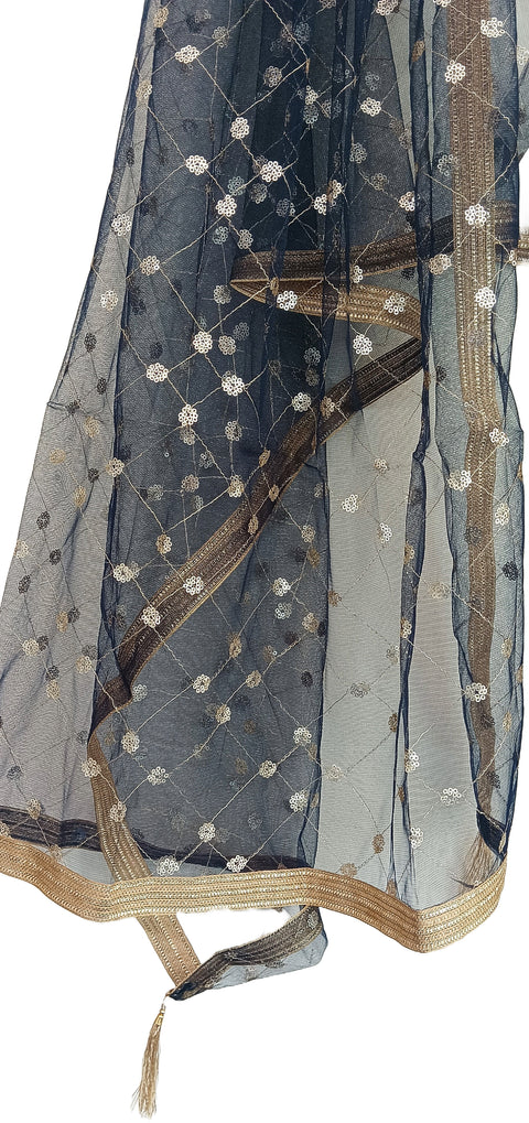 India Scarve's Nylon Net Embroidered Charcoal Colour Dupatta for Women - 240x100 cm