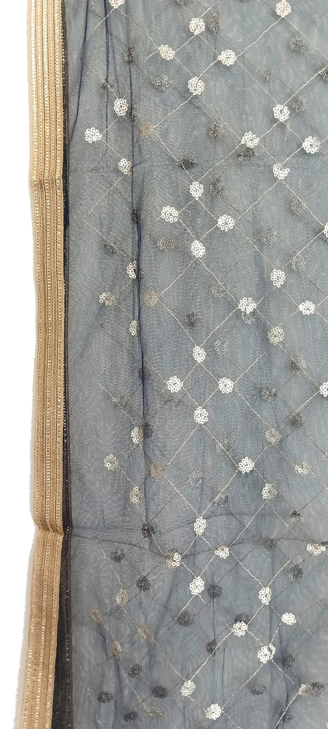 India Scarve's Nylon Net Embroidered Charcoal Colour Dupatta for Women - 240x100 cm