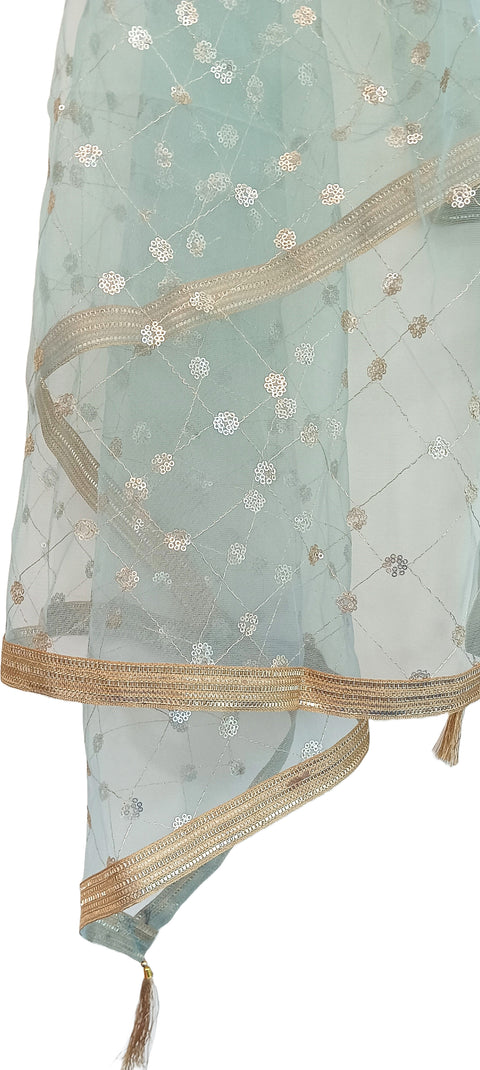 India Scarve's Nylon Net Embroidered Emerald Green Colour Dupatta for Women - 240x100 cm