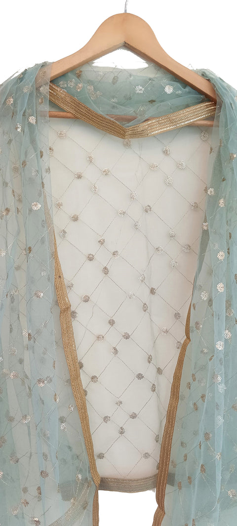 India Scarve's Nylon Net Embroidered Emerald Green Colour Dupatta for Women - 240x100 cm