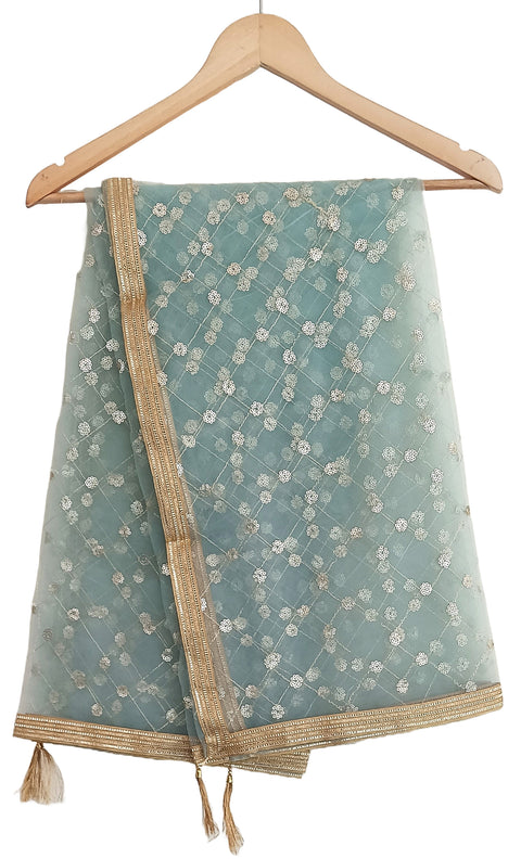 India Scarve's Nylon Net Embroidered Emerald Green Colour Dupatta for Women - 240x100 cm