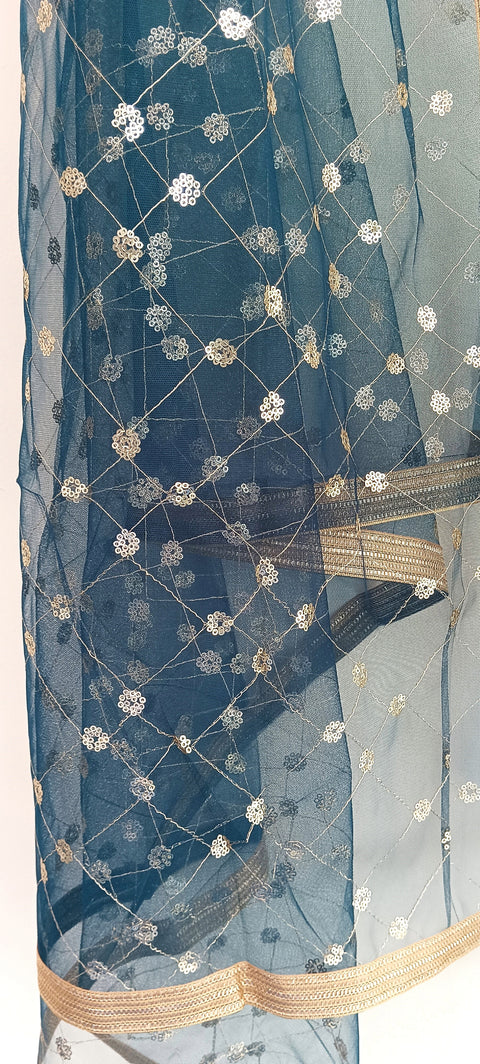 India Scarve's Nylon Net Embroidered Green Colour Dupatta for Women - 240x100 cm