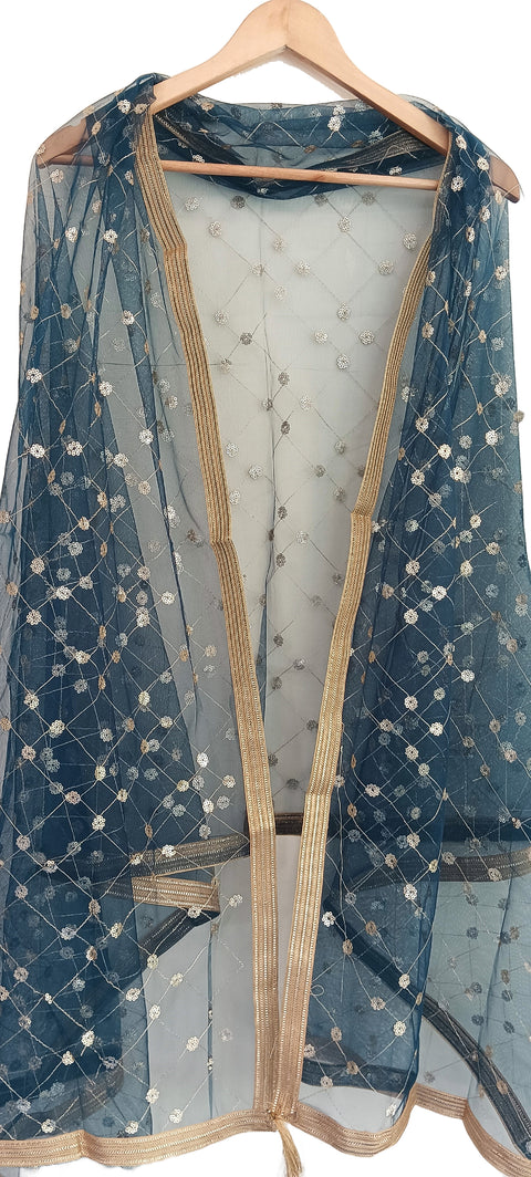 India Scarve's Nylon Net Embroidered Green Colour Dupatta for Women - 240x100 cm