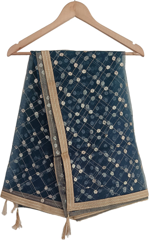 India Scarve's Nylon Net Embroidered Green Colour Dupatta for Women - 240x100 cm