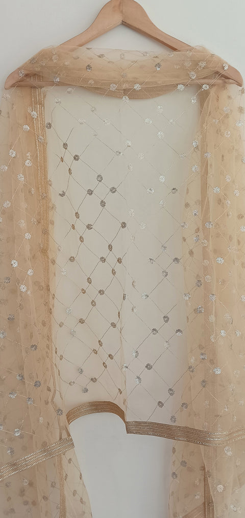 India Scarve's Nylon Net Embroidered Pale Yellow Colour Dupatta for Women - 240x100 cm