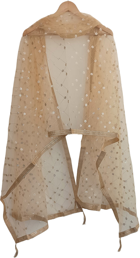 India Scarve's Nylon Net Embroidered Pale Yellow Colour Dupatta for Women - 240x100 cm