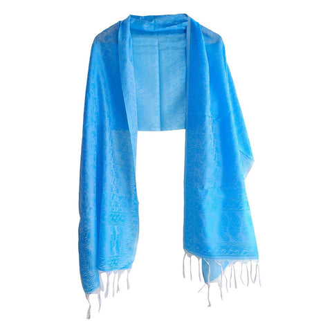 Contemporary Banarasi Silk Stole - Modern Design Size 55X180 Cm( Light Blue )