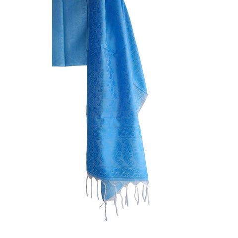Contemporary Banarasi Silk Stole - Modern Design Size 55X180 Cm( Light Blue )