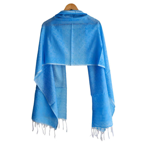 Contemporary Banarasi Silk Stole - Modern Design Size 55X180 Cm( Light Blue )
