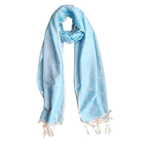 Contemporary Banarasi Silk Stole - Modern Design Size 55X180 Cm( Light Blue )