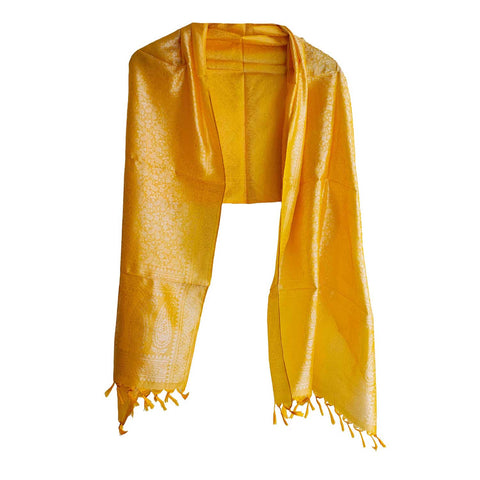 Contemporary Banarasi Silk Stole - Modern Design Size 55X180 Cm ( Yellow )