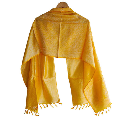 Contemporary Banarasi Silk Stole - Modern Design Size 55X180 Cm ( Yellow )