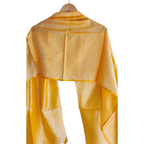 Contemporary Banarasi Silk Stole - Modern Design Size 55X180 Cm ( Yellow )