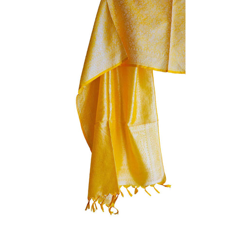 Contemporary Banarasi Silk Stole - Modern Design Size 55X180 Cm ( Yellow )