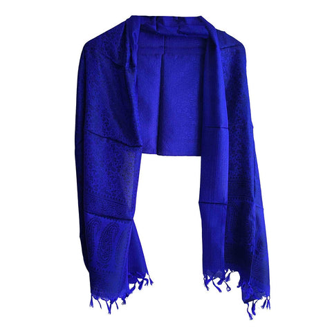 Contemporary Banarasi Silk Stole - Modern Design Size 55X180 Cm ( Dark Blue )