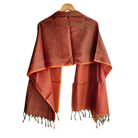 Contemporary Banarasi Silk Stole - Modern Design Size 55X180 Cm ( Brown )
