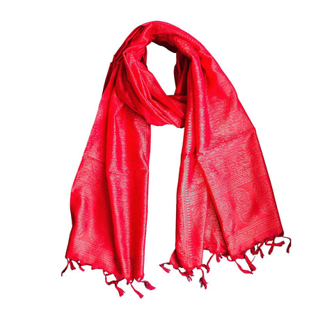 Contemporary Banarasi Silk Stole - Modern Design Size 55X180 Cm ( Red )